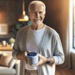 Senior man using smart home technology to age in place safely in 2026