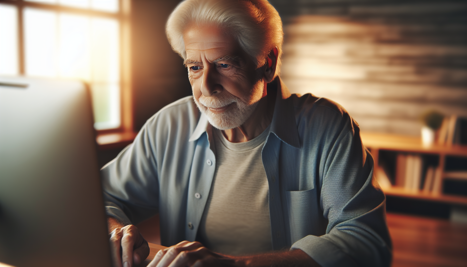 Senior man doing computerized brain training to reduce dementia risk by 25 percent