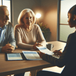 Senior couple reviewing Medicare 2027 plan changes with a healthcare counselor