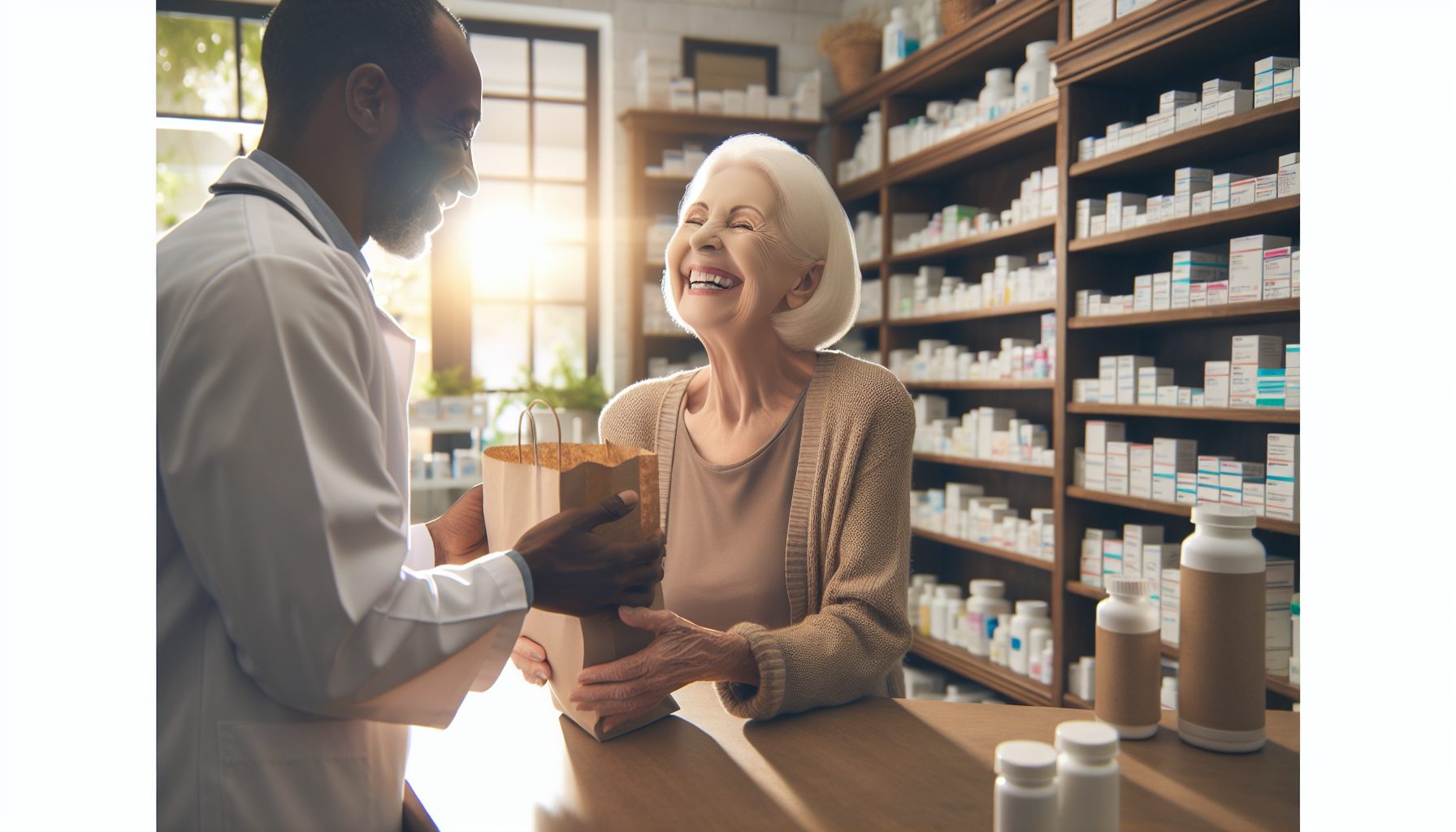 Senior woman picking up prescriptions at pharmacy under Medicare Part D 2026 cap