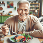 senior man eating best foods for neuropathy including salmon and leafy greens 2026