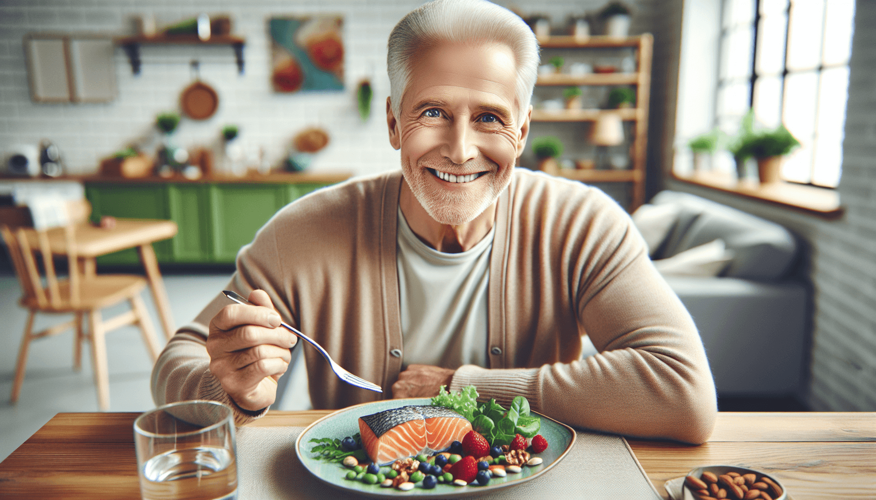 senior man eating best foods for neuropathy including salmon and leafy greens 2026