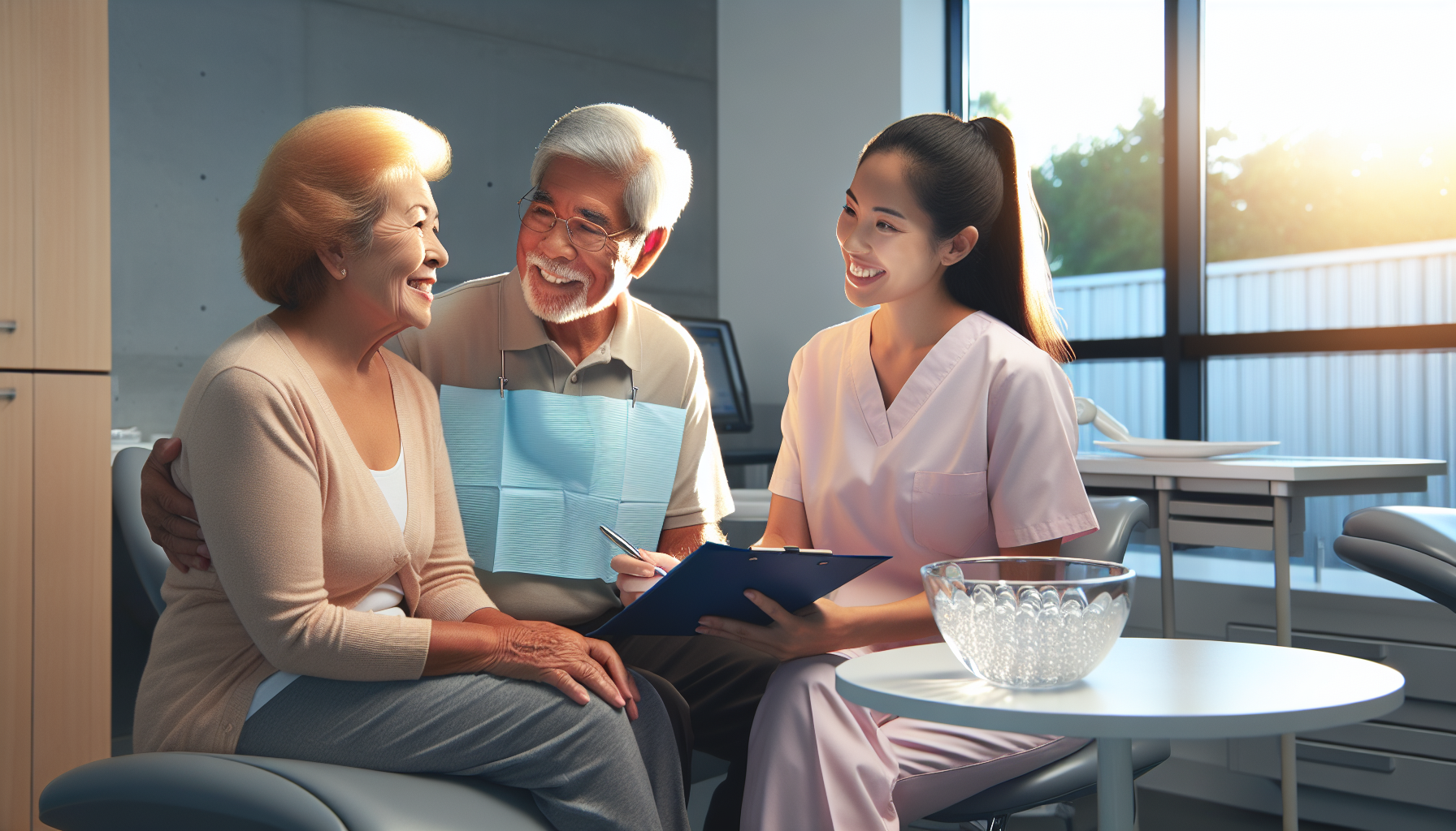 Senior couple reviewing dental insurance alternatives to Medicare with hygienist 2026