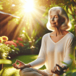 Senior woman practicing mindfulness meditation outdoors for stress management