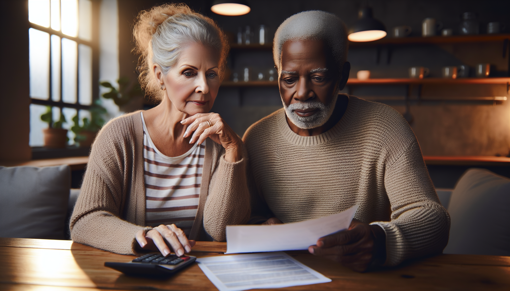 Senior couple reviewing Social Security trust fund retirement financial planning documents