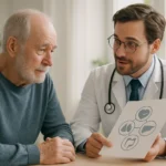 Senior man discussing colorectal cancer screening options with doctor 2026