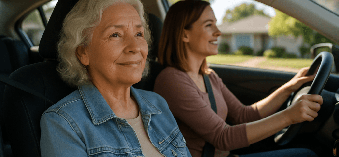 Senior driving safety 2026 older woman as passenger with family member