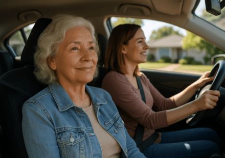 Senior driving safety 2026 older woman as passenger with family member