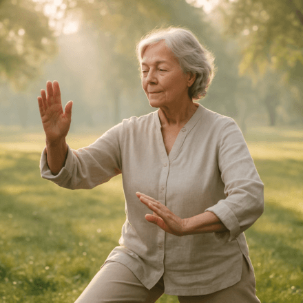 Fibromyalgia in seniors 2026 elderly woman doing gentle tai chi for pain relief
