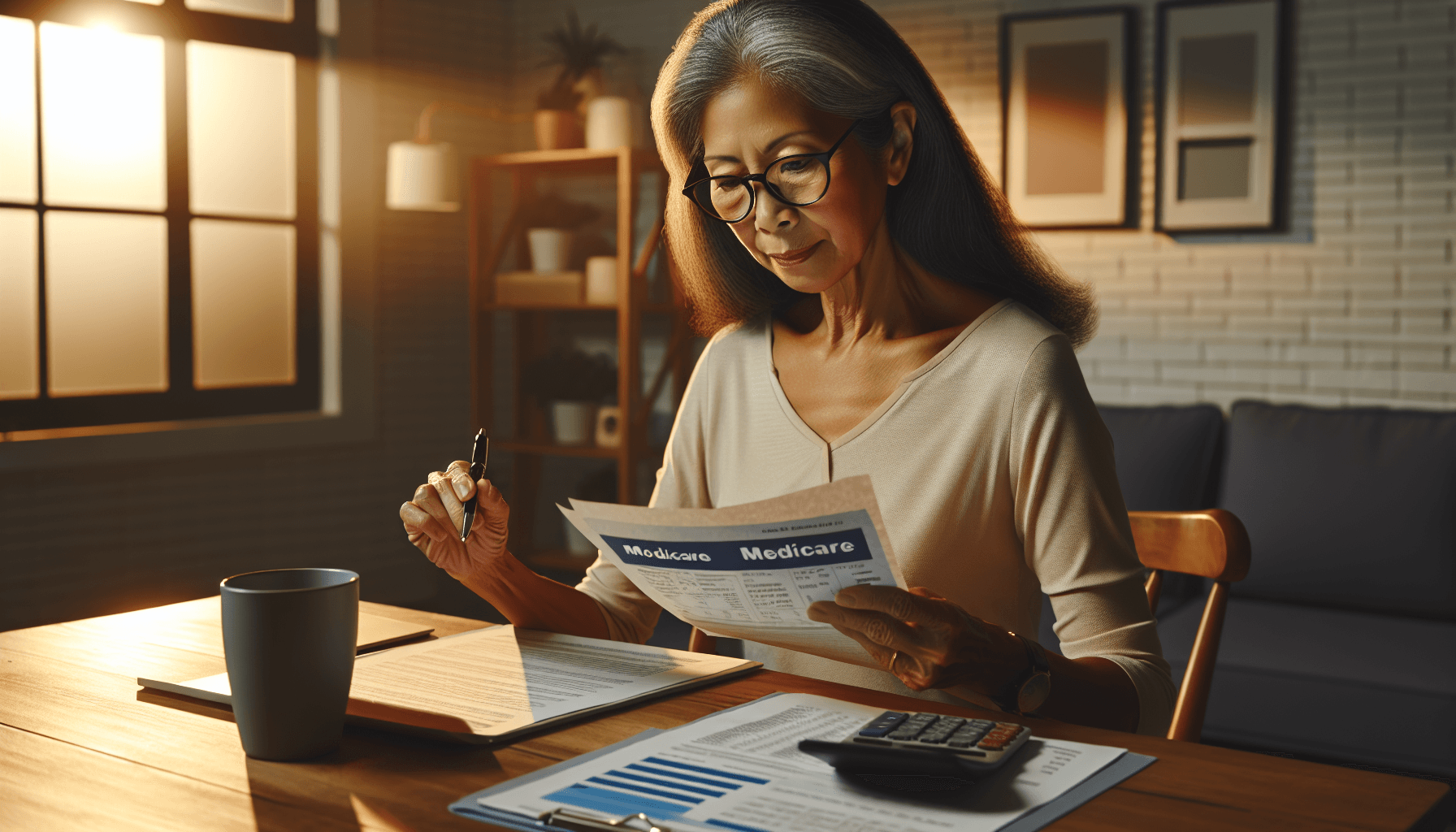Medicare IRMAA 2026 senior woman reviewing Medicare income surcharge documents