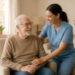 Senior man receiving in-home care through Medicaid waiver program 2026