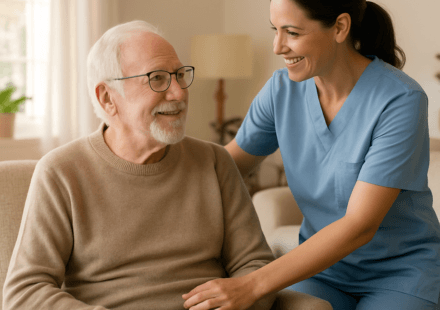 Senior man receiving in-home care through Medicaid waiver program 2026