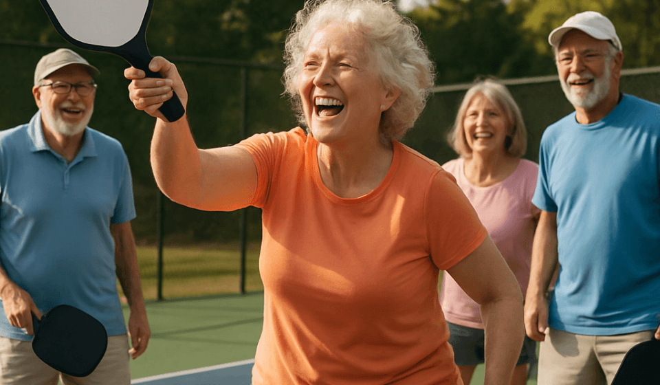 Active seniors playing pickleball outdoors in 2026 for health and fitness