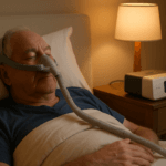 Senior man sleeping comfortably with CPAP machine for sleep apnea treatment in 2026