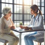 senior woman reviewing Medicare prior authorization paperwork with her doctor in 2026