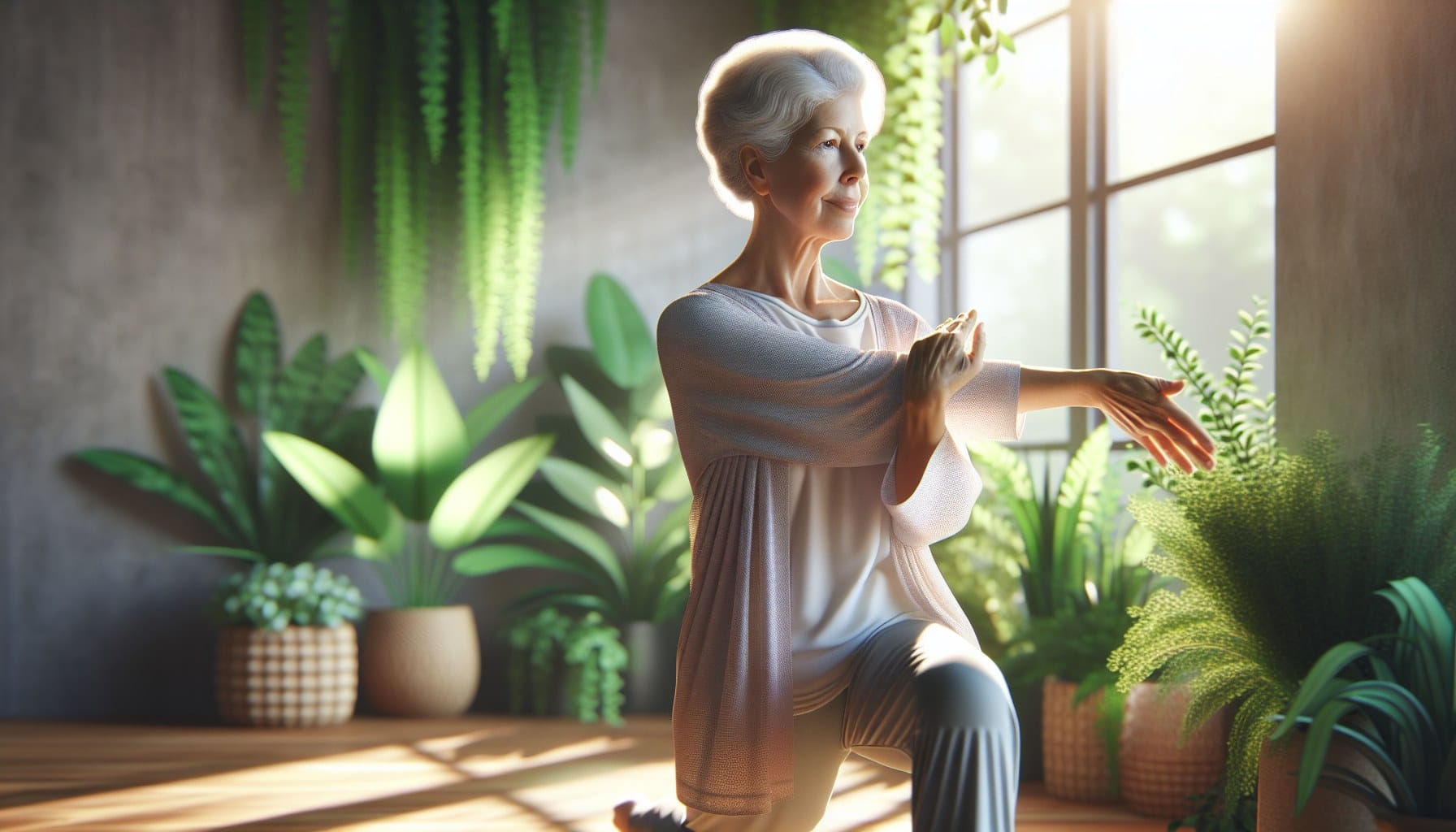 senior woman practicing yoga as a complementary therapy for healthy aging in 2026
