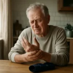 Senior man rubbing a numb, tingling wrist affected by carpal tunnel syndrome