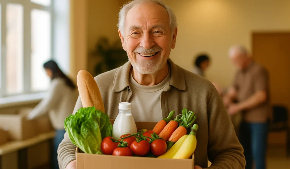 CSFP Senior Food Box 2026: Free Monthly Groceries Senior receiving a CSFP free monthly food box of groceries