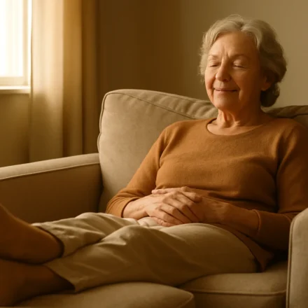 Senior woman resting with legs elevated to reduce edema and leg swelling