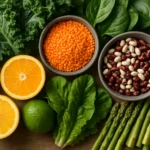 Folate rich foods including leafy greens lentils beans and citrus