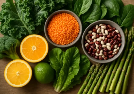 Folate rich foods including leafy greens lentils beans and citrus