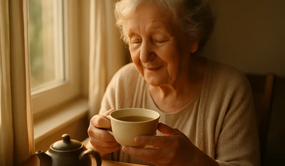 Green Tea for Seniors 2026: Brain & Heart Benefits Senior woman enjoying a cup of green tea by a window