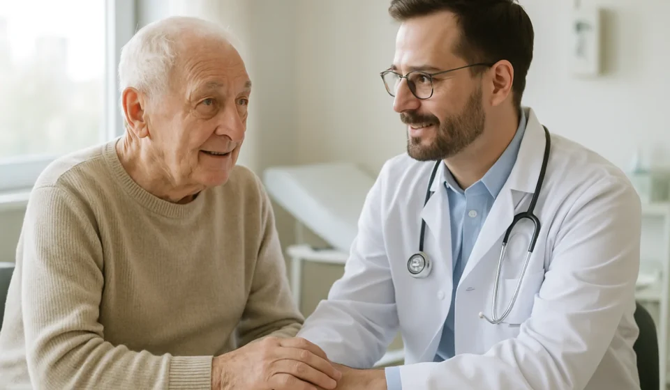 Hernia in Seniors 2026: Symptoms, Risks & Treatment Senior consulting a doctor about hernia symptoms and treatment