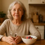Senior woman eating a high-fiber breakfast, illustrating IBS diet management for seniors in 2026