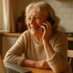 Senior woman using a smartphone at home, representing the Lifeline phone and internet benefit