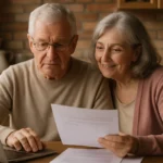Senior couple reviewing Medicaid eligibility documents together at home
