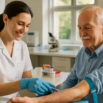 Senior having blood drawn for medically necessary lab tests covered by Medicare