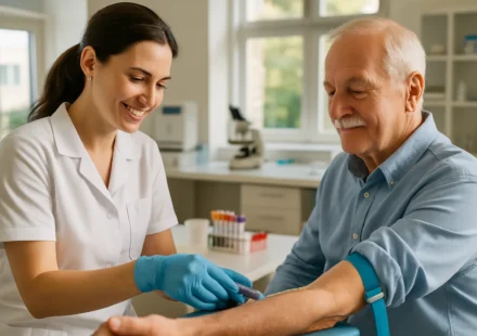 Senior having blood drawn for medically necessary lab tests covered by Medicare