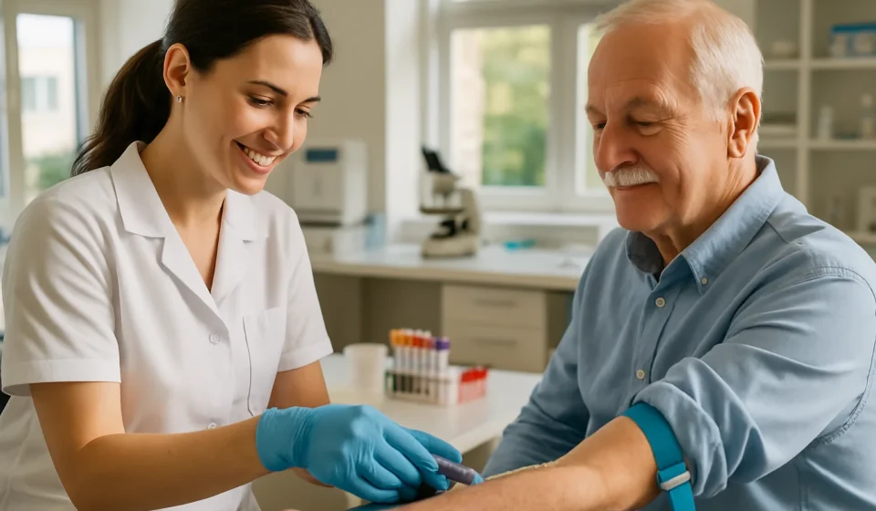 Senior having blood drawn for medically necessary lab tests covered by Medicare