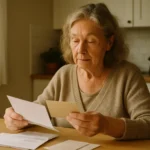 Senior reviewing a Medicare flex card and mail at a kitchen table