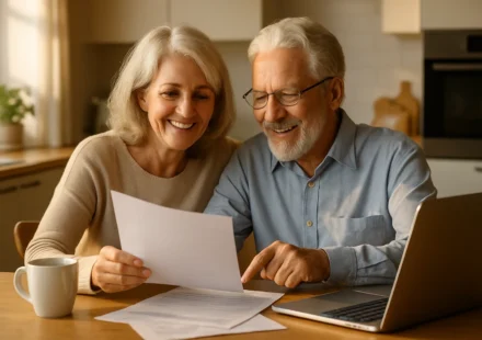 Senior couple reviewing a Medicare Advantage plan to lower their Part B premium