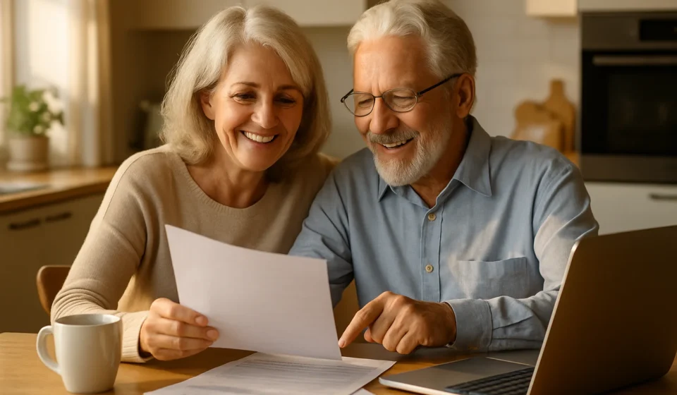 Senior couple reviewing a Medicare Advantage plan to lower their Part B premium