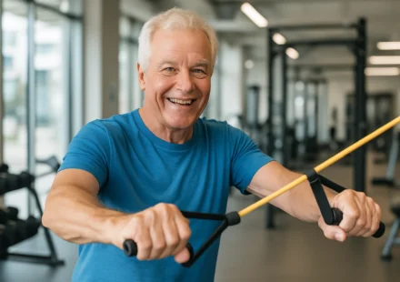 Active senior exercising at the gym through a SilverSneakers membership