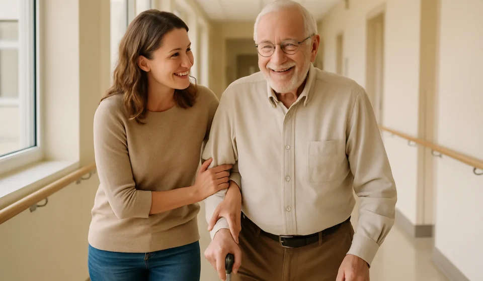 Does Medicare Cover Skilled Nursing in 2026? Costs & Rules Senior man recovering with a caregiver's help in a skilled nursing facility hallway