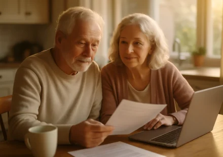 Senior couple reviewing Medicare Special Enrollment Period paperwork at home