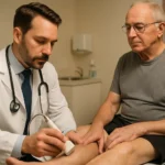 Vascular doctor examining elderly patient for peripheral artery disease 2026
