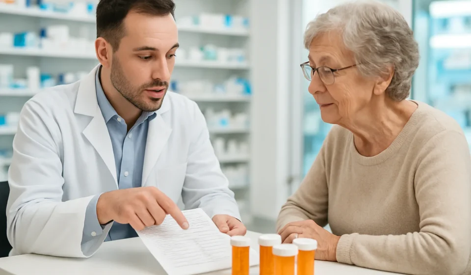 Polypharmacy in Seniors 2026: When 5+ Medications Become Dangerous Pharmacist reviewing polypharmacy medication list with senior woman 2026