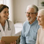 Senior patient discussing health plan with doctor during Medicare Annual Wellness Visit