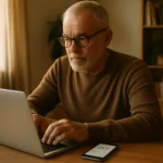 Senior man setting up his my Social Security account online on a laptop at home