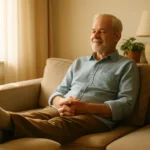Older adult resting legs elevated to ease varicose veins and leg swelling