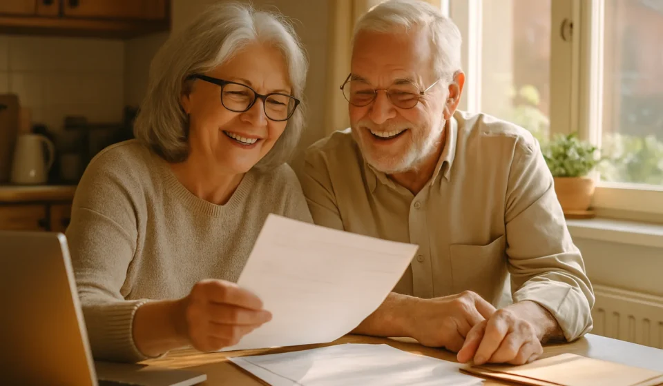 Senior couple reviewing energy bills and applying for LIHEAP assistance at home