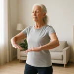 Senior practicing posture exercises to stand tall
