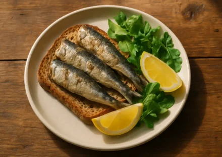 Plate of canned sardines on whole-grain toast as a calcium and omega-3 rich meal for seniors