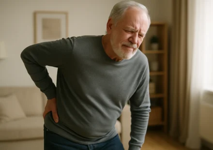 Senior experiencing sciatica lower back and leg pain