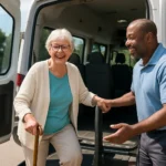 Senior boarding an accessible transportation van for free senior rides
