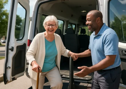 Senior boarding an accessible transportation van for free senior rides